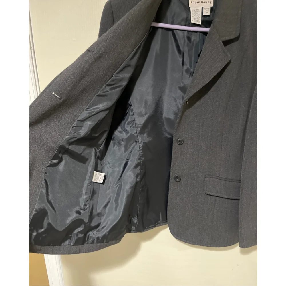 Women's Eddie Bauer Grey Petite 10P 100% Wool Blazer Jacket - Picture 9 of 11